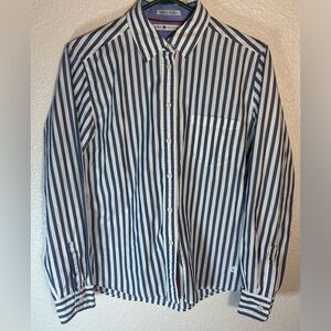 Tommy Hilfiger Navy and White Striped Shirt size 8